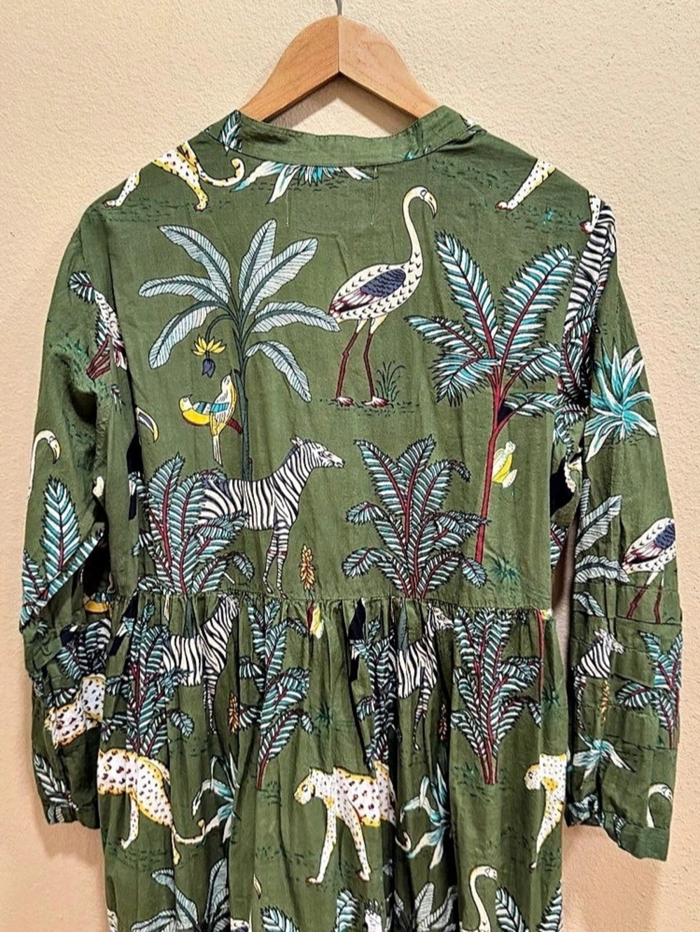 Anthropologie Fox & Hen Animal Print Maxi Dress Cotton in Green Size XL - Picture 6 of 15